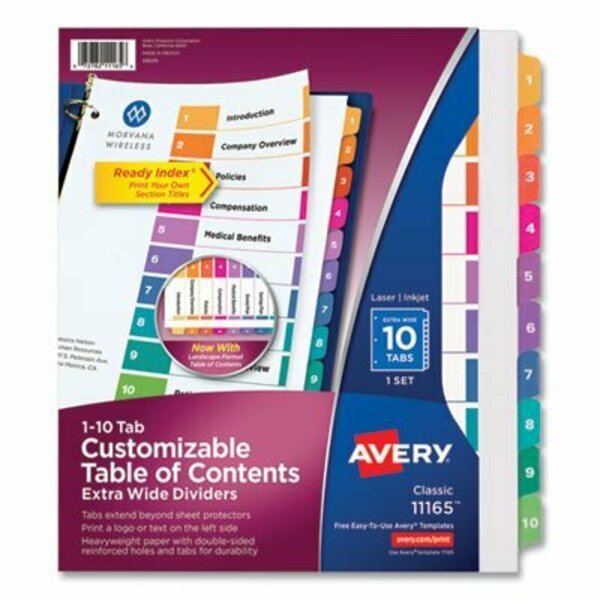 Avery Dennison Avery, CUSTOMIZABLE TOC READY INDEX MULTICOLOR DIVIDERS, 10-TAB, LETTER 11165